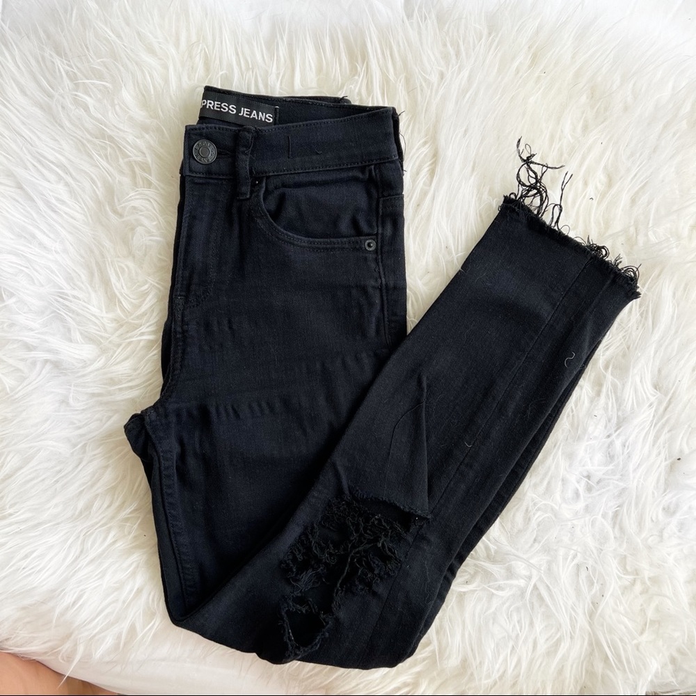 EXPRESS High Waisted Black Ripped Jean Leggings
